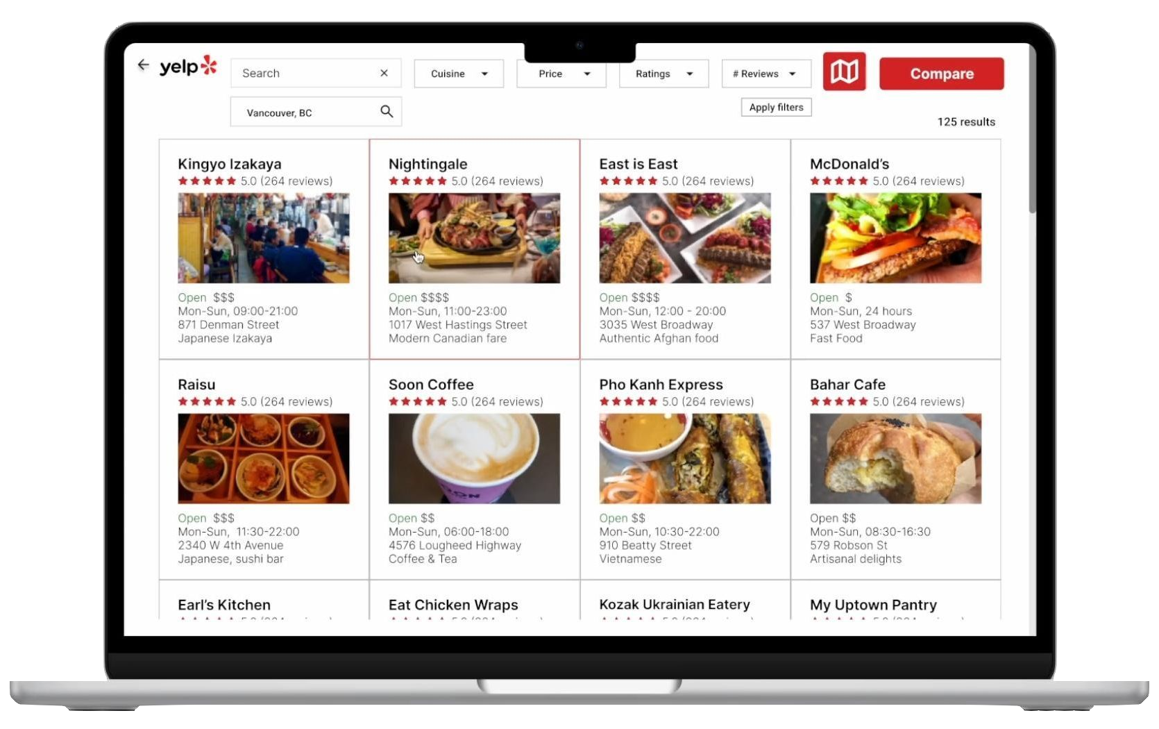 Figma prototype of redesigned Yelp